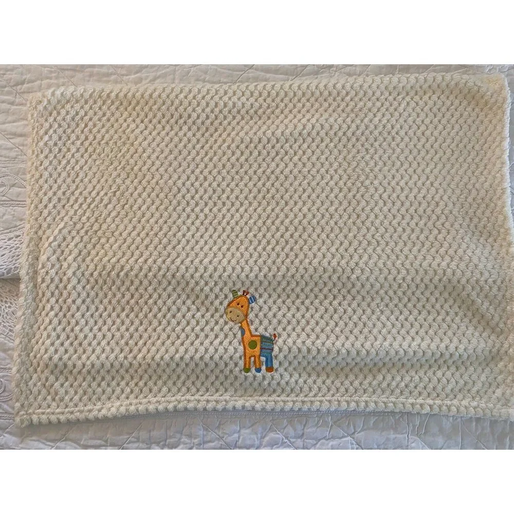 Vintage NoJo Cuddle Me Baby‎ Blanket Cream Orange Giraffe Embossed Soft 30 X 40